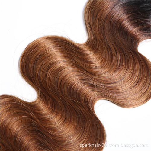 9a 100g SPARK Remy Human Hair Weaving Bundle for Women Weave Hair Extension Brazilian Ombre Black Brown Body Wave 1b/30